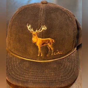 Coal Brown Corduroy Hat with Embroidered Deer Adjustable